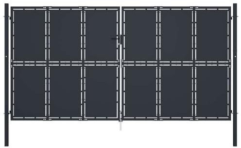 vidaXL Gartentor Gartentür Hoftor Hoftür Gartenpforte Zauntor Zauntür Doppeltor Tor Garten Zaun Pforte Doppelflügeltor Stahl 400x175cm Anthrazit