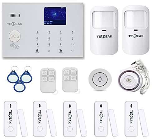 GSM/WLAN Alarmanlagen Komplettsystem mit Überwachungskameras, TECPEAK Alarmanlage Haus, Haussicherheits Set (A2)