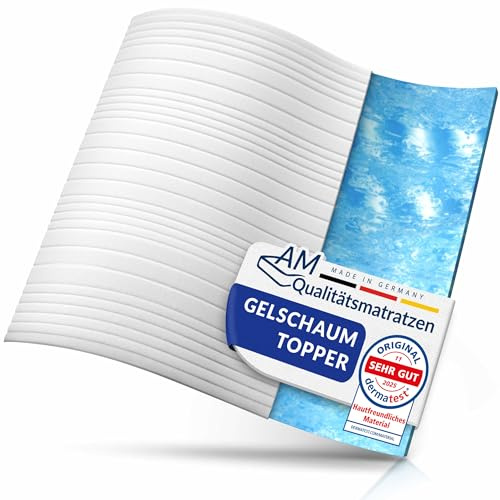 AM Qualitätsmatratzen Gel Topper 90x200 - Made in Germany - Gelschaum Topper 90x200cm mit waschbarem Bezug - Oeko TEX zertifizierter Memory Foam Matratzentopper 90x200 - Matratzenauflage weich