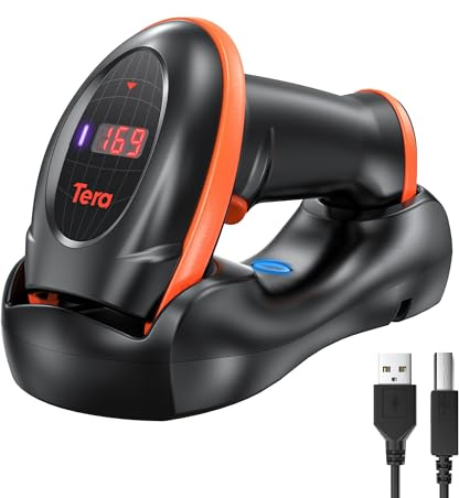 Tera Barcode-Scanner Bildsensor 2D 1D QR Wireless 2,4 GHz mit Ladestation USB-Kabel Digitaler-Bildscanner für Lagerhalle, Bibliothek, Geschäft, PDF417 auf Führerschein, HW0008