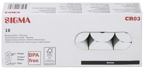 Sigma CR03 Kassenrollen Thermo BPA frei, 80 mm x 50 m, 55 g/m², 10 rollen