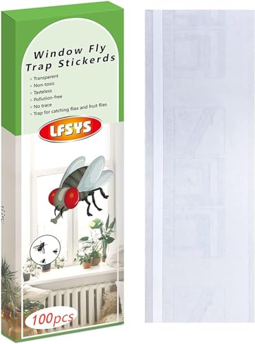 100 Stück Fensterfliegenfallen, Transparente Klebe Streifen für Fliegen & Fruchtfliegen, Innenbereich Insektenfänger Fliegenpapier