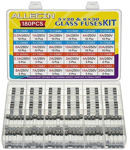 ALLECIN 24 Werte Glassicherungen Kit 5x20MM 6x30MM 250V 0,5A 1A 2A 3A 4A 5A 6A 7A 8A 10A 15A 20A Schnellschlag Glassicherung 0,5 1 2 3 4 5 6 7 8 10 15 20 Ampere Flink Sicherungen Feinsicherung Set
