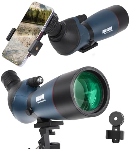 25-75x70 HD Spektiv Sportschützen mit Stativ- und Smartphone-Adapter, Zoom Bak4 Prism FMC Lens 45-Grad-abgewinkelte Teleskop für Vogelbeobachtung Wildlife Scenery Jagd Wildtiere Stargazing (Blue)