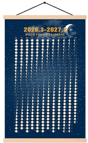 Mondphasenkalender 2026 März – 2027, Februar, Druck, Poster, vertikales Leinwandmaterial, Mondzyklus-Diagramm, fertig zum Aufhängen, mit Rahmen, Wandkunst, Dekor (40,6 x 61 cm)