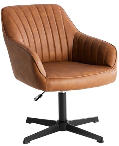 Sweetcrispy Esszimmerstühle, Küchenstuhl Drehbar & Höhenverstellbar - Leder Sessel Esstisch mit Armlehne, 360° Drehstuhl Esszimmer in Braun, 1 Stück
