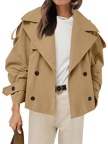 Tankaneo Kurzer Trenchcoat für Damen, zweireihige Jacke mit Gürtel | Büro, Arbeit, Herbstmode, Oberbekleidung, Button-Down