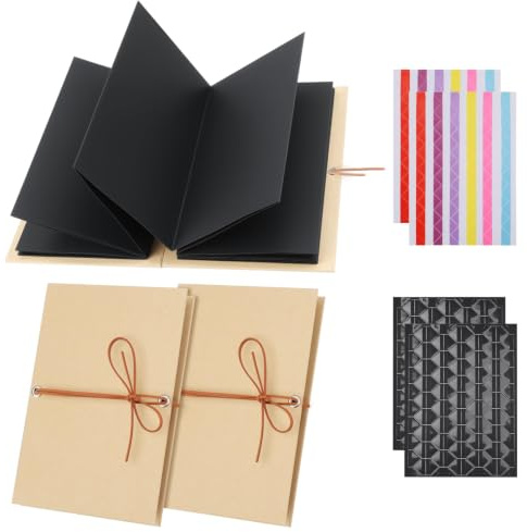 NZNSML 2 Stück DIY Leporello Mini Fotoalbum 18 x 11.5 cm Schwarz Einlagen | Fotoalbum zum Selbstgestalten Klein 34 Seiten/17 Blätter für Fotos Geschenk Abschluss Hochzeit Valentinstag Weihnachten