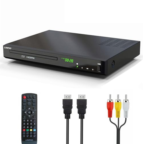 Blu-ray Player for TV, 1080P HD Bluray DVD Player with HDMI, AV, Coaxial Output, USB Input, All Region DVDs and Region B/2 Blu-ray Disc Player, Metal Housing