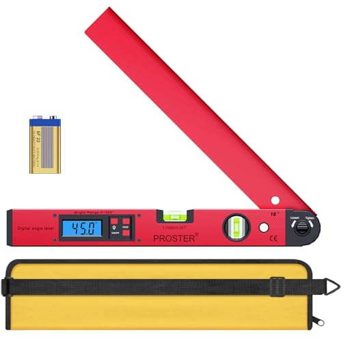 Proster Digitaler Winkelmesser 0-225 ° Digital Winkelmesser mit Wasserwaage und LCD Beleuchtetung 400 mm / 16 Zoll Winkelmessgerät mit Batterie und Tasche für Bedachungstechnik -Rot