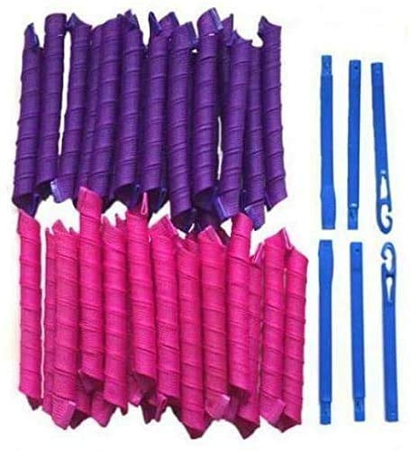 40 Stück - Lockenwickler Curler über Nacht für Damen und Frauen von Zuhause ohne Hitze (Lila/Pink) inkl. Reisetasche!
