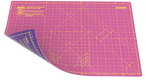 ANSIO Bastel-Schneidematte, selbstheilend, A3, doppelseitig, 5 Schichten Quilten, Nähen, Stoffe und Papierarbeiten – Imperial/Metrisch, 17 Zoll x 11 Zoll / 42 cm x 27 cm – Superrosa/Königsviolett