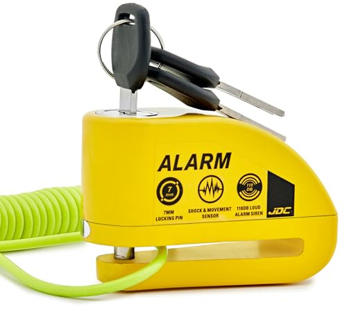 JDC Motorrad Moped Fahrrad Elektrofahrrad Roller Scheibenschloss Sicherheit Wasserdicht Mit Erinnerungsfunktion Kabel 110 Db Alarm – Jaws - Gelb
