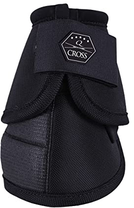 QHP Springglocken Technical Hufglocken mit No Turn-Einsatz, Klettverschluss, Extra Starke Rückseite, Q-Cross Line (L, Schwarz)