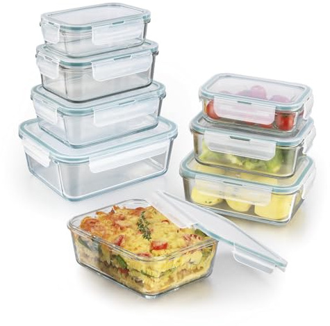 GOURMETmaxx Glas-Frischhaltedosen Klick-it 8er Set | Als Brotdose oder für Meal Prep | Spülmaschinen- Mikrowellen- und Gefrierschrankgeeignet | Aufbewahrungsbox mit Deckel