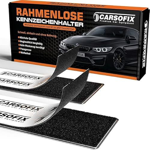 CARSOFIX© Kennzeichenhalter Rahmenlos mit bombenfestem Halt - Nummernschildhalterung für jedes Auto - unsichtbare Nummernschildhalter mit Klett – extrem stark und wetterfest