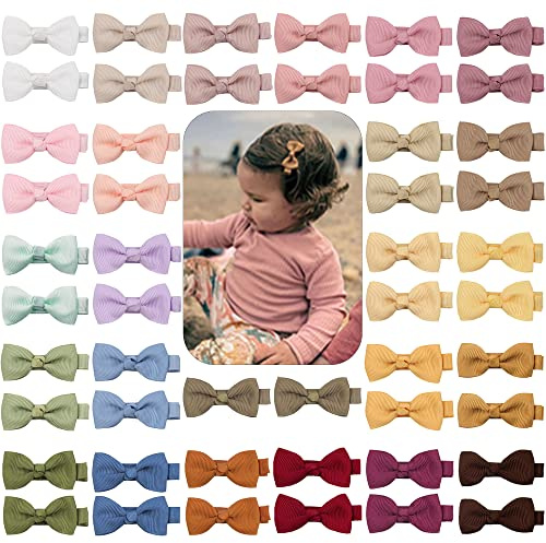 JOYOYO 50 Stück Baby-Haarspangen – 5,1 cm kleine, volle-Band-Schleifen für feines Babyhaar, sichere Clips