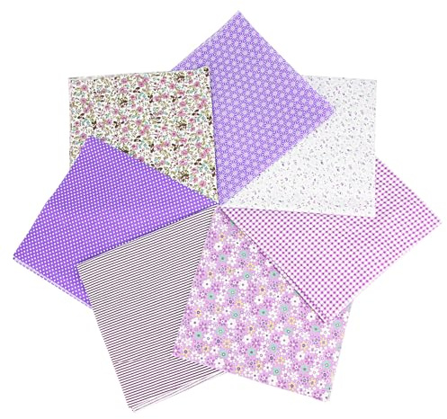 Baumwollstoff, 7 Stück Baumwollstoff Patchwork 50 x 50cm Stoffe zum Nähen Bedruckte Verschiedene Muster DIY Stoffpaket für DIY Nähmuster Handwerk lila