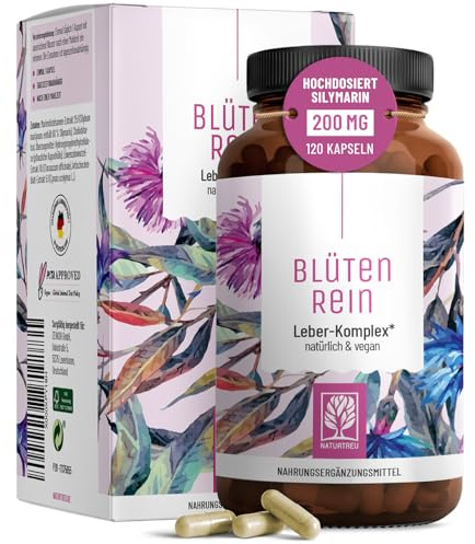 NATURTREU® Mariendistel Artischocke Löwenzahn Kapseln - Leber Komplex mit Cholin für die normale Funktion der Leber - Mariendistel Hochdosiert 80% Silymarin 200 mg - 120 Kapseln - 4 fach Komplex