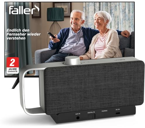 faller Oskar - TV Lautsprecher für Senioren; Sprachverstärker für Fernseher; Hörverstärker für Senioren; Kabellos Tragbare Soundbar; Einfache Bedienung; Fernseher Besser Hören