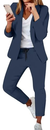 Hosenanzug Damen Elegant,Einfarbig Zweiteiler,Business Outfit Damen Set,Anzug Women Elegant 2 Teiler,Mollige Frauen,Kostüme & Blazer für Frauen
