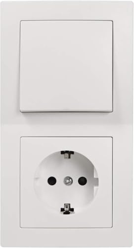 McPower Lichtschalter-Steckdosen Kombination | Flair | 2-fach Set, Schalter und Steckdose mit Rahmen, 250V~/10A, Unterputz, für Wohnräume, Küche, Büro, weiß matt