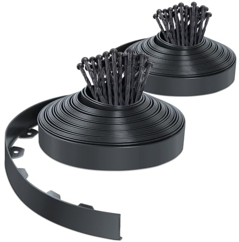 VOUNOT Flexible Rasenkante Kunststoff, mit 80 Erdanker, Länge 40m Höhe 5cm, Anthrazit