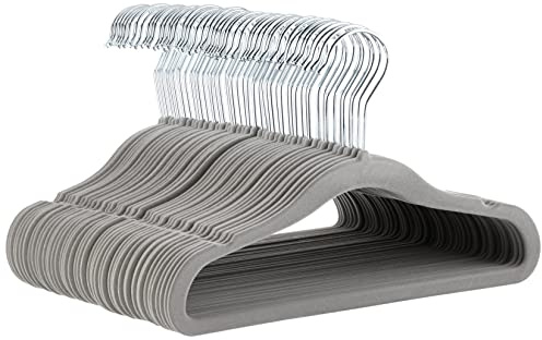 Amazon Basics Kinder-Kleiderbügel aus Samt, rutschfeste Kleiderbügel für Babys und Kleinkinder, 29 cm, 50er-Pack, Grau