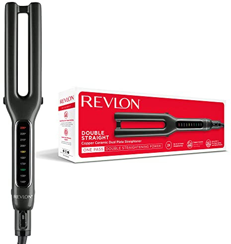 Revlon Double Straight (Design mit zwei Platten, Moderne Kupfer-Keramik-Technologie, LED-Display, Intelligentes Temperaturspeichersystem, 10 Temperatureinstellungen bis 235 °C) RVST2204E