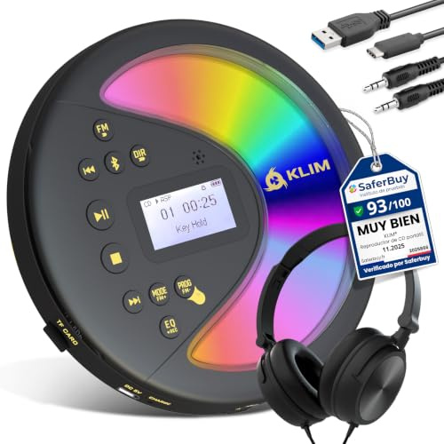 Discover Tragbarer CD Player mit Bluetooth Radio und Akku - Mit Headset | Mit SD Kartenleser und FM Transmitter fürs Auto Anti-Skip Schutz, Gold