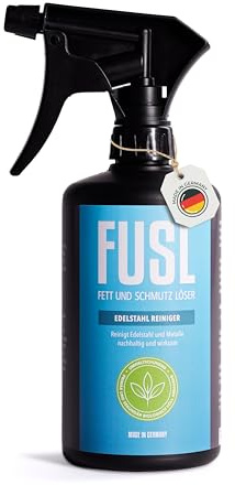 FUSL Edelstahlreiniger 500ml - für Haushalt, Küche, Handwerk & Gastro - Edelstahl Reiniger streifenfrei, effektiv gegen Fett & Schmutz - auch für Aluminium, Chrom, Kupfer – Made in Germany
