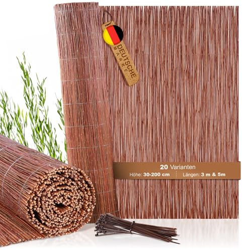 BOOGARDI Weidenmatte - 20 Größen - Weidenzaun 180 cm hoch x 500 cm lang - Sichtschutzmatte Balkonverkleidung Gartenzaun Sichtschutz Zaun Garten Balkon Sichtschutzzaun Holz Weide