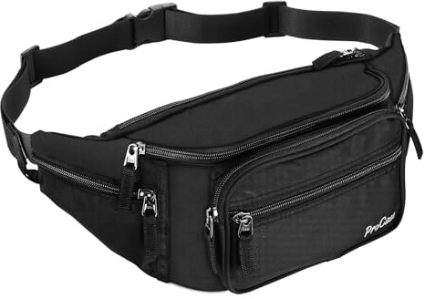 ProCase Bauchtasche Gürteltasche Wasserdicht Hüfttasche für Herren und Damen Klein Nylon Fanny Pack mit 6 Reißverschlusstaschen für Outdoor Reisen Sport Wandern Joggen Hundespaziergänge