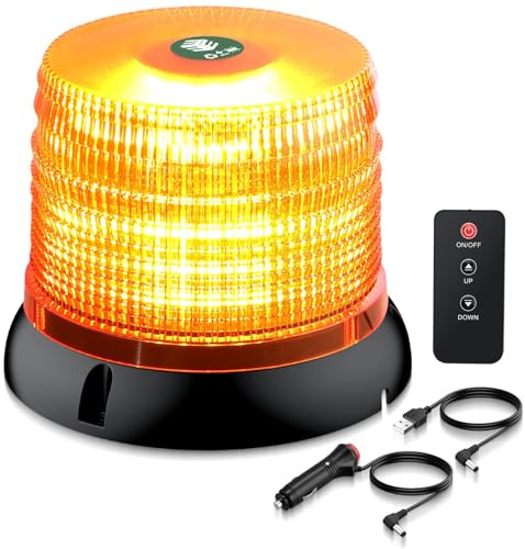 EYPINS Rundumleuchte Akku mit Fernbedienung, 12V 24V Magnet-Warnleuchte, 6 Blitzmuster aufladbare LED Warnlicht Blinkleuchte für Traktor, Auto Rundumleuchte fürs Traktor KFZ LKW| Gelbe