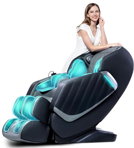 HealthRelife 3D Massagesessel mit 24 Luftkissen 135cm SL-Schiene Schwarz | 6 Programme,Zero Gravity,5 Massagetechniken,Körperscan,Bluetooth,Ganzkörpermassage,Fußrollenmassage