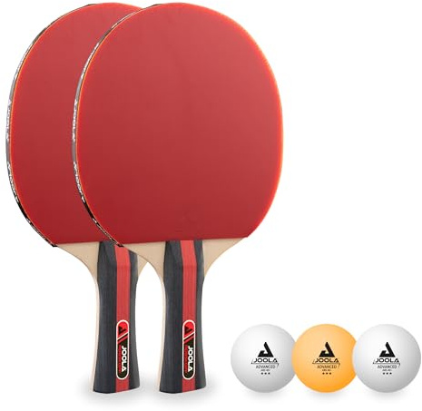JOOLA Tischtennis Set Rosskopf 2 Tischtennisschläger + 3 Tischtennisbälle 40+mm, rot/schwarz, 5-teilig