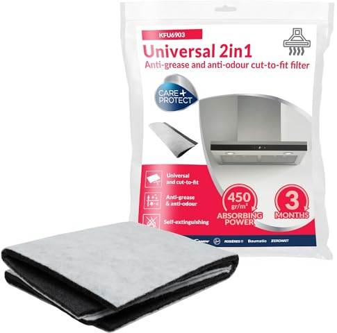 CARE+PROTECT – 2-in-1 Entfettungs- und Geruchsfilter für Abzugshauben / universell und passgenau zuschneidbar / Geruchsbeseitigung / maximale Absorption / selbstlöschend / 47 x 57 mm
