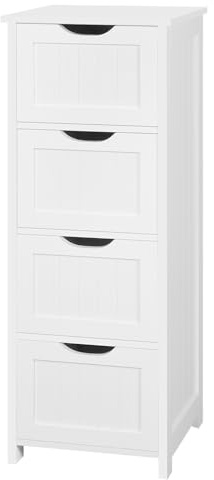 eSituro Badezimmerschrank, Badschrank, mit 4 Schubladen, Beistellschrank, 30 x 30 x 82 cm, für Badezimmer, Wohnzimmer, Esszimmer, Küche, modern, Weiß