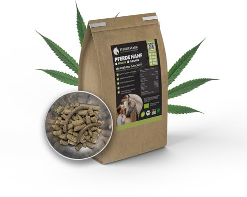 SANUUS PFERDESTARK Bio Hanf Pellets Pferdefutter getreidefrei Mineralfutter 10kg - Natürliche Premium Hanfkuchen Nahrungsergänzung für Pferdemüsli ohne Zucker mit Omega 3-6-9, Vitaminen & Eiweiß