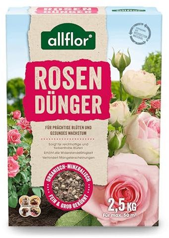 Allflor Rosen-Dünger 1 x 2,5 Kg in der Faltschachtel I Rosendünger mit organisch-mineralischer Nährstoffkombination und spezieller Rosen-Formel I NPK-Dünger 5+7+4 plus Magnesium