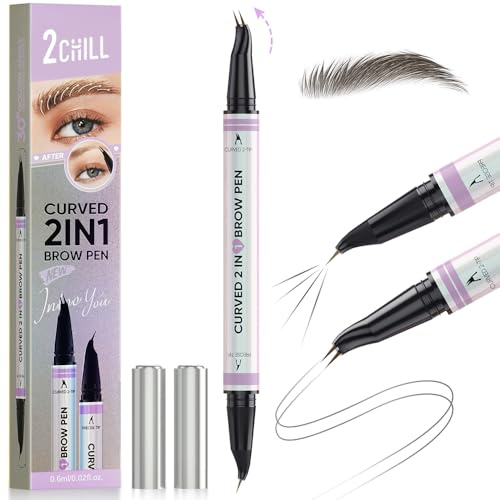 2CHILL 30° Gebogener Augenbrauenstift, Magic 2-in-1 Eyebrow Pencil, Wasserfest Augenbrauen mit 2 Spitzen, Lebendige Microblading Augenbrauenfarbe für Frauen, das Den Ganzen Tag Hält (Schwarz Braun)