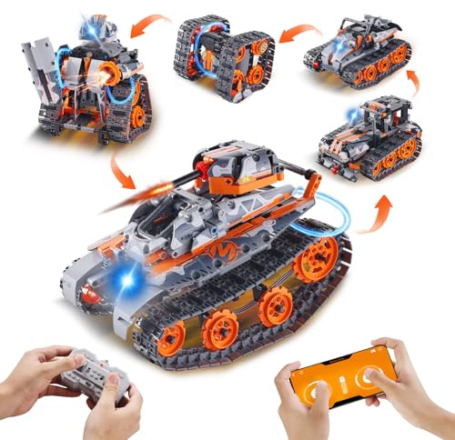 VEVOR STEM-Bauspielzeug für Kinder, 5-in-1, 554 Teile, ferngesteuerte Autobausätze, ferngesteuertes und per App gesteuertes Auto/Roboter/Panzer/Zauberwürfel/Schneepflug, RC STEM-Roboter-Bauset