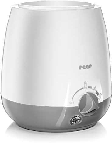reer Babykostwärmer Simply Hot für Fläschchen und Gläschen, mit Warmhaltefunktion, Weiß/Grau, 1 Stück (1er Pack)