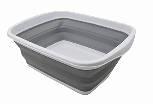 SAMMART 10L zusammenklappbare Wanne – Faltbare Spülwanne – Tragbares Waschbecken – Platzsparende Kunststoff-Waschwanne (Weiß/Grau, 1)