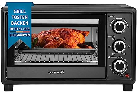 OptimumX 20 L Minibackofen, Klein mini Backofen mit Umluft, 60 Min Timer, Pizza-Ofen, 1380 W, Schwarz