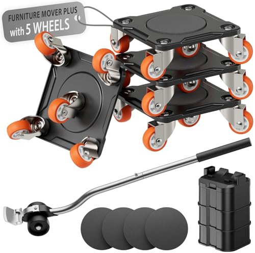 ONEON Möbel transportroller Plus, aufgerüstet auf Vollstahlpaneele, verstärktes Rippen-Design, erhöhte Tragfähigkeit, langlebig, mit Möbel Heber, leichtes Heben Schwerer Lasten