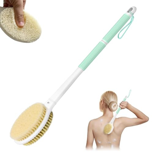 elzle Rückenbürste Duschbürste, 44 cm Körperduschbürste Badebürste mit langem stiel,Doppelseitige Massagebürste Peelingbürste zum Entfernen Abgestorbener Haut, CellGulite Grün