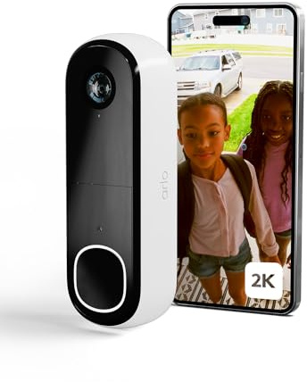 Arlo 2K Video Türklingel mit Kamera, WLAN Doorbell, kabellos, Weiß | Kabellos, 2K Video, 180° Blickwinkel, 2-Wege-Audio, Sirene, Bewegungsmelder, Alexa, Arlo Secure Testzeitraum inklusive