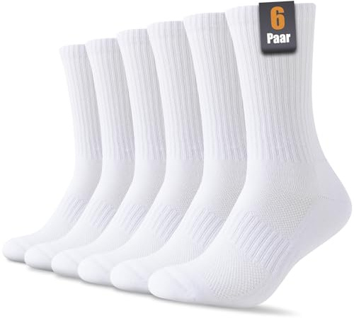 SockWaddles Socken Herren Damen, 6/10 Paar Tennissocken Sportsocken | Atmungaktive Baumwolle, Gepolsterte Laufsocken und Wandersocken in Schwarz Weiß, Größen 35-38, 39-42, 43-46 und 47-50