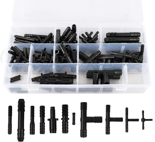 113 Stück Premium Schlauchverbinder Set, T-verbinder Schlauchverbinder Set, für Gartenschläuche, Bewässerung & KFZ - Inklusive T-Stücke, Gerade Stücke, Reduzierstücke aus robustem Nylon